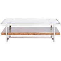 Marsden Rectangle Cocktail Table with Wood Shelf and Glass Top
