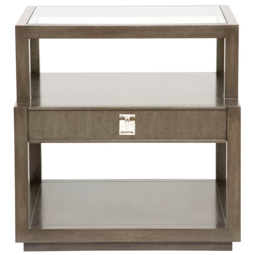 Shelton Lamp Table with One Drawer and Glass Top