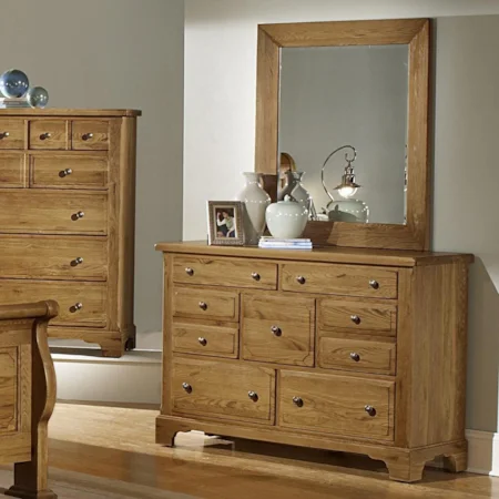 Seven Drawer Triple Dresser with Shadowbox Mirror