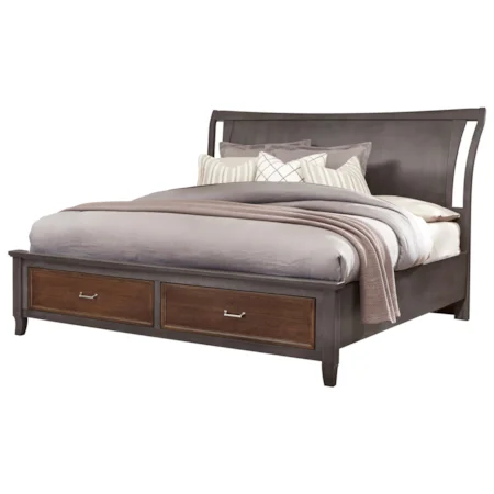 Queen Two-Tone Wing Bed with Storage Footboard