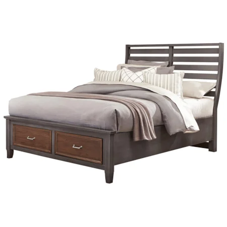 King Two-Tone Benchback Bed w/ Storage Footboard