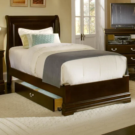 Traditional Twin Sleigh Bed with Platform Footboard