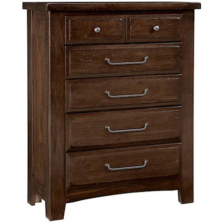 Transitional 5 Drawer Chest of Drawers with Antique Pewter Finish Hardware