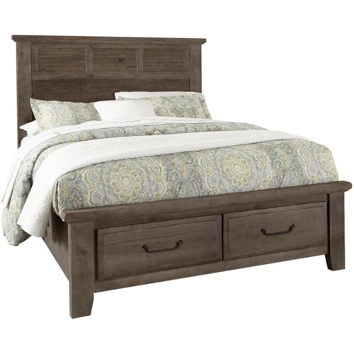 Transitional King Louver Bed With 2 Drawer Storage Footboard