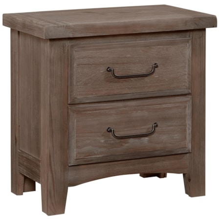 Transitional 2 Drawer Nightstand with Antique Pewter Finished Hardware