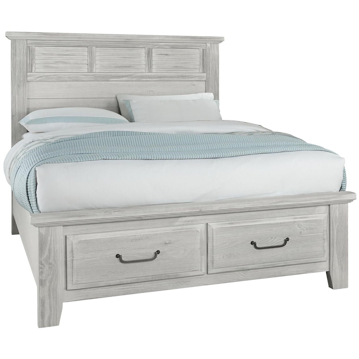 Vaughan Bassett Sawmill 694 559 050b 502 555t Transitional Queen Louver Bed With 2 Drawer