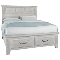 Transitional Queen Louver Bed With 2 Drawer Storage Footboard