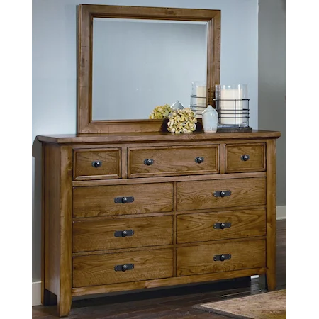 Reclaimed Look Chesser With 9 Drawers and Mirror