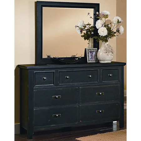 Dresser With 7 Drawers And Landscape Mirror With Reclaimed Wood Look