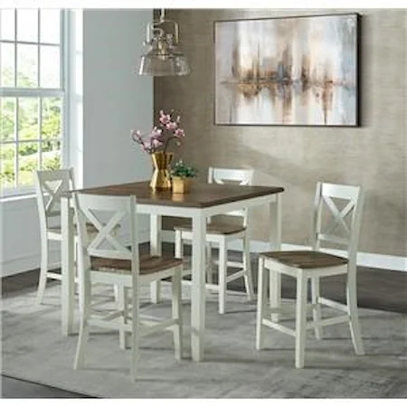 5 Piece Farmhouse Counter Height Dining Set