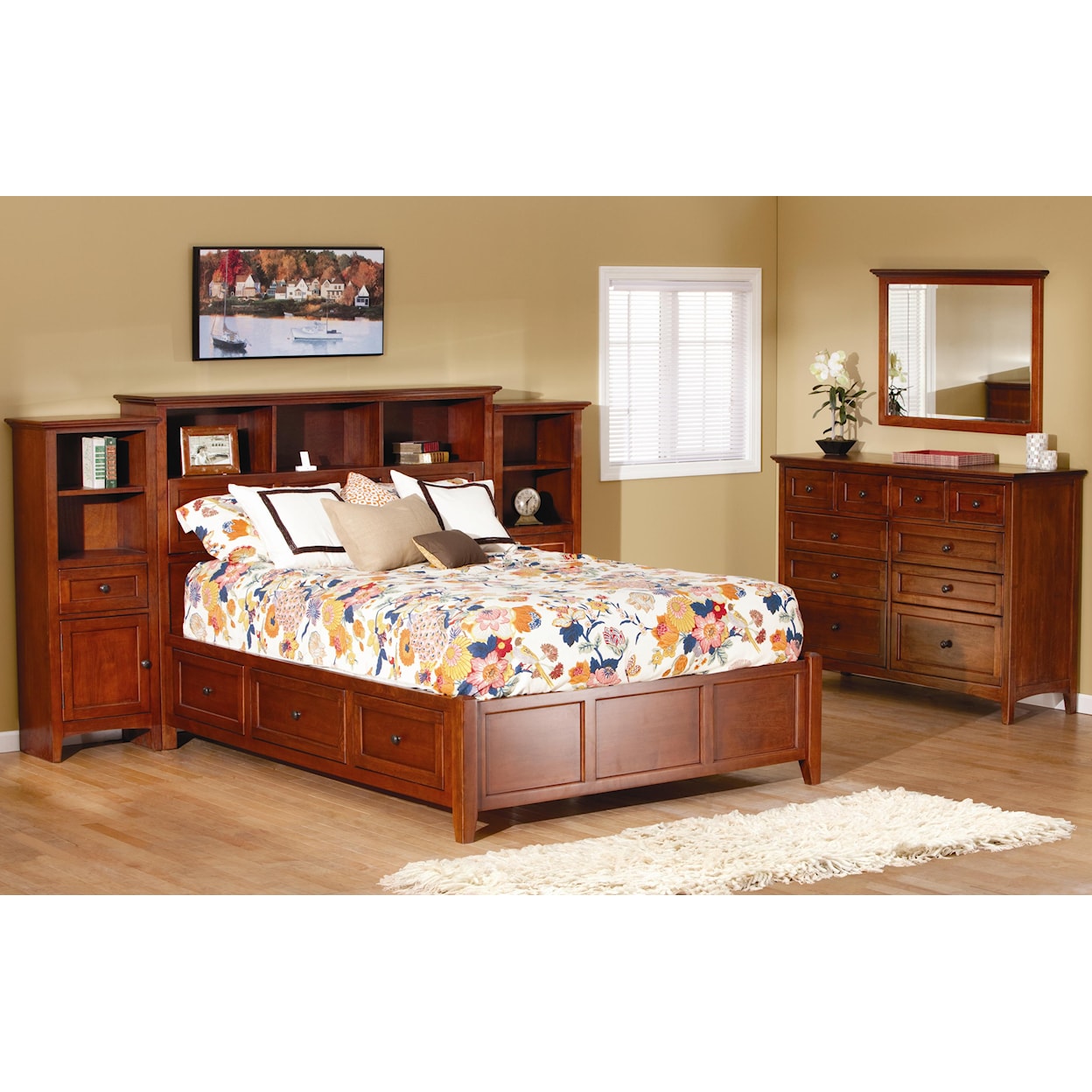 Whittier Wood McKenzie Queen Bookcase Storage Bed