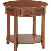 Transitional 1-Drawer Round End Table with Display Shelf