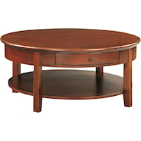 Round Cocktail Table with 1 Drawer & Storage Shelf