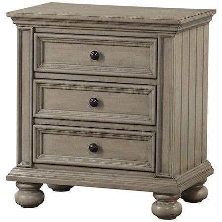 Farmhouse 3-Drawer Nightstand with Felt Lined Top Drawer