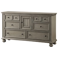 Farmhouse 6-Drawer Dresser with Center Cabinet and Felt Lined Top Drawers