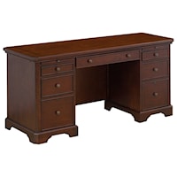 Transitional 66" Double Pedestal Desk with Walnut Inlay