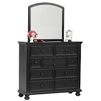 Cottage-Style Youth Tall 9-Drawer Dresser and Mirror Set