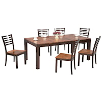 Casual 7-Piece Rectangular Leg Dining Table and Ladderback Chair Set