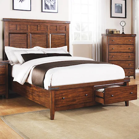 Transitional Queen Panel Storage Bed with 2 Drawers