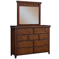 9-Drawer Dresser and Mirror Set with Metalwork Detail