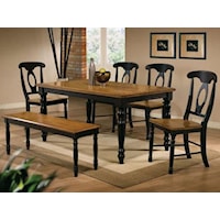 6 Piece Leg Table, Napoleon Side Chair and Bench Set