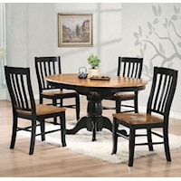5 Piece Round Pedestal Table and Rake Back Side Chair Set