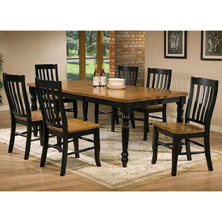 7 Piece Turned Leg Table and Rake Back Chair Set