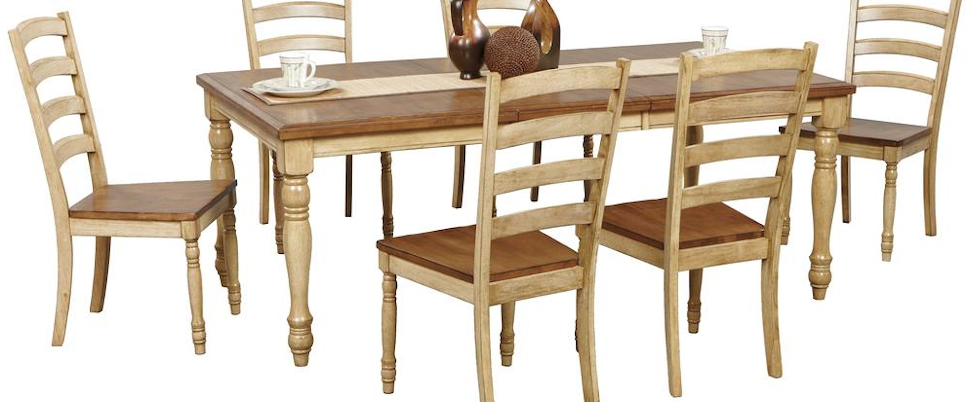 7 Piece Turned Leg Table and Ladderback Chair Set