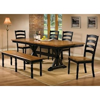 6 Piece  84" Dining Table, Ladderback Chair  and Bench Set