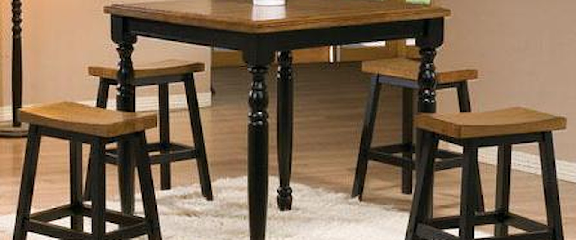 5 Piece Square Tall Table and Saddle Barstool Set