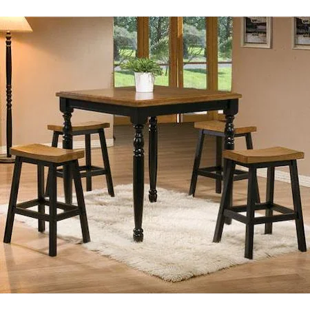 5 Piece Square Tall Table and Saddle Barstool Set