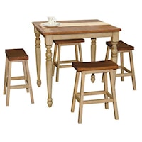 5 Piece Square Tall Table and Saddle Barstool Set