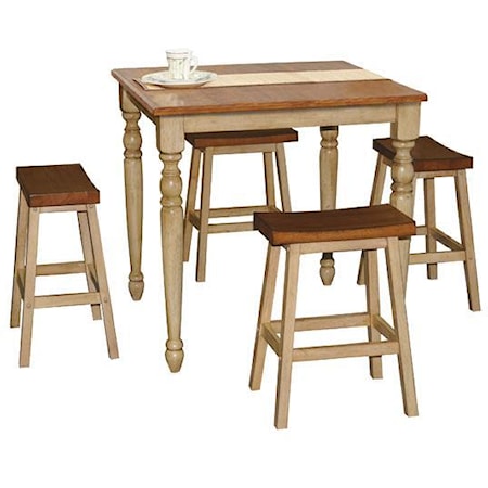 5 Piece Square Tall Table and Saddle Barstool Set