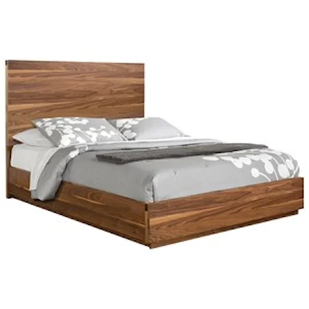Contemporary Low Profile Queen Bed with Natural Walnut Veneers