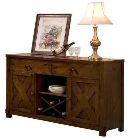 52" Server with 2 Doors and 2 Drawers and 3 Adjustable Shelves and Wine Rack