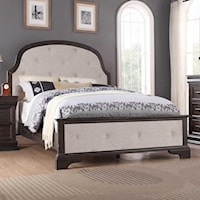Transitional King Upholstered Bed with Button Tufting