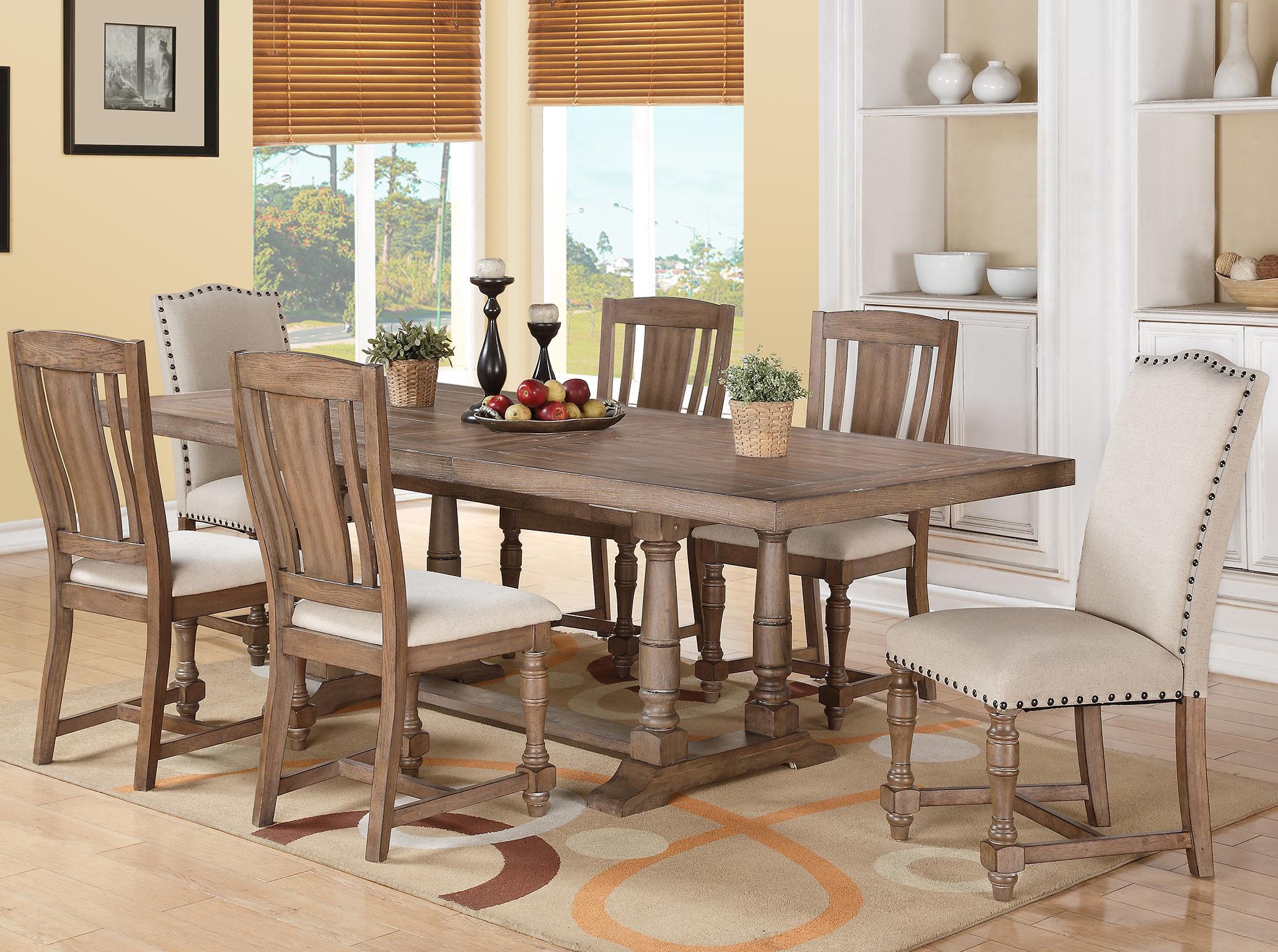 Winners Only Xcalibur DX14296Gx1+DX1451SGx4+DX1454SGx2 7Piece Trestle Dining Set Crowley