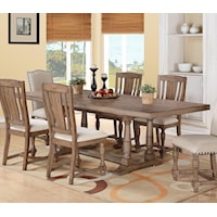 Transitional Rectangular Dining Table with Turned Trestle Base and Limed Finish