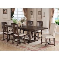 Transitional 7-Piece Trestle Table and Upholstered Chair Set