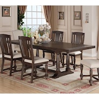 Transitional Rectangular Dining Table with Turned Trestle Base and Limed Finish
