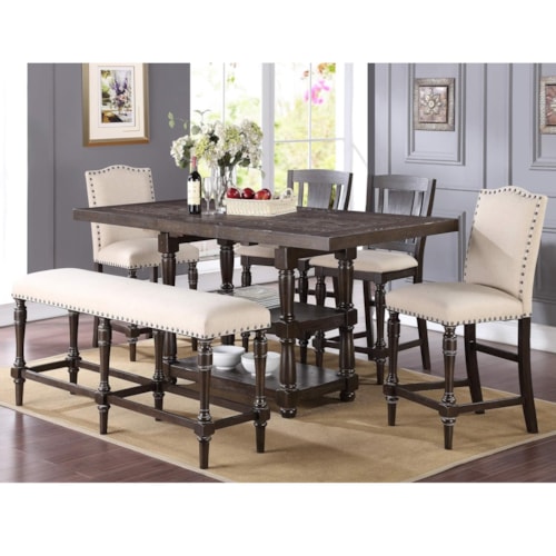 Transitional Counter-Height Dining Set with Upholstered Bench