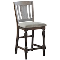 Slat Back Counter Height Barstool with Upholstered Seat