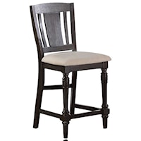 Slat Back Counter Height Barstool with Upholstered Seat