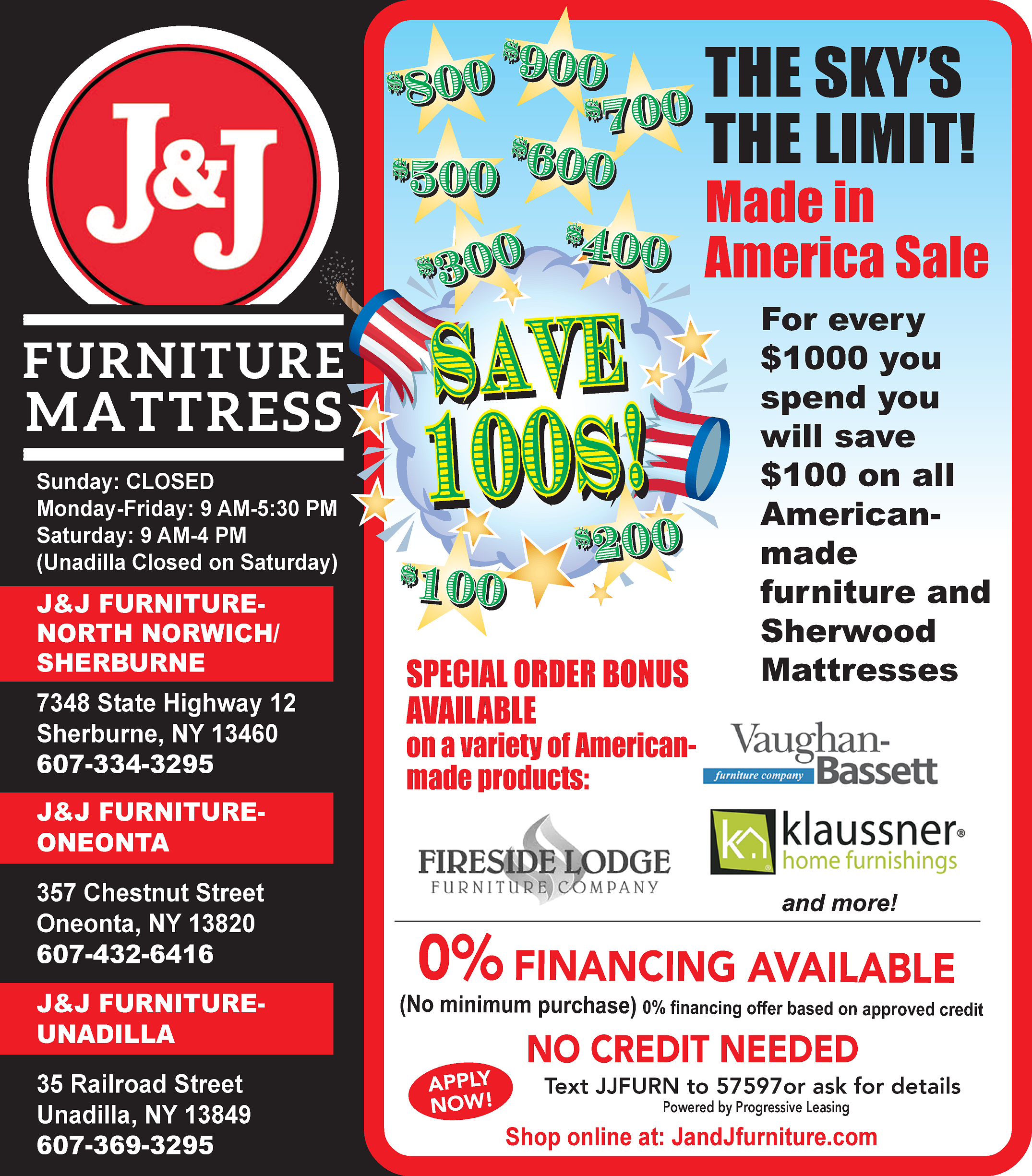 Shop Our Current Ad J & J Furniture Oneonta, Sherburne, North