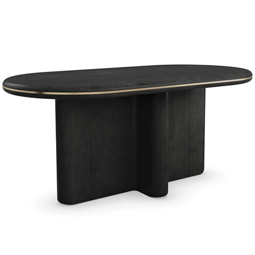 black oval dining table with gold strip