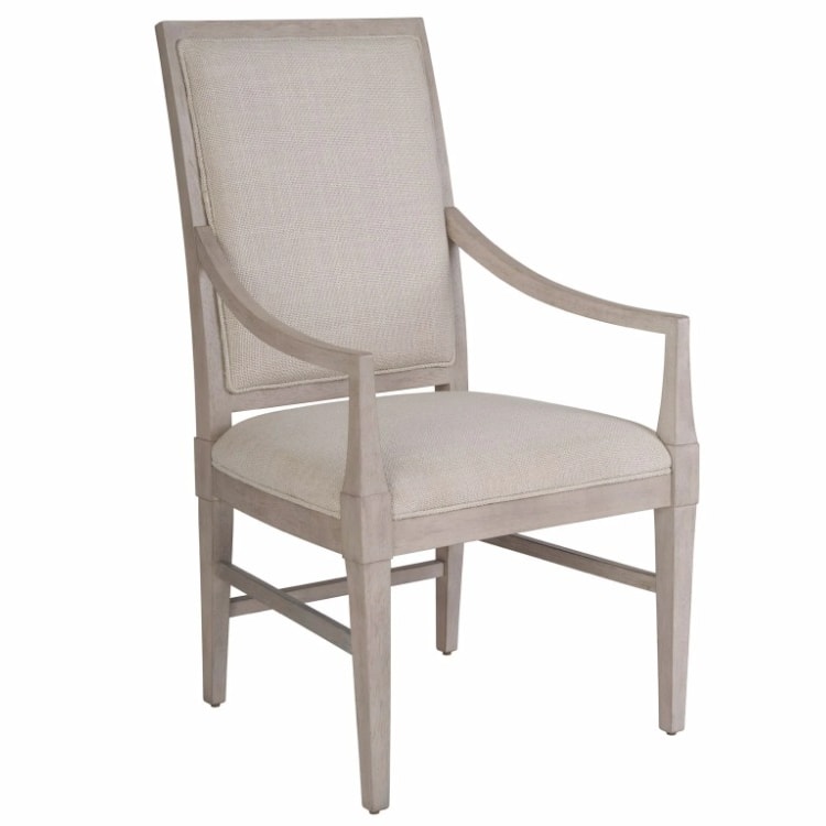 wooden arm chair with upholstered seat and back
