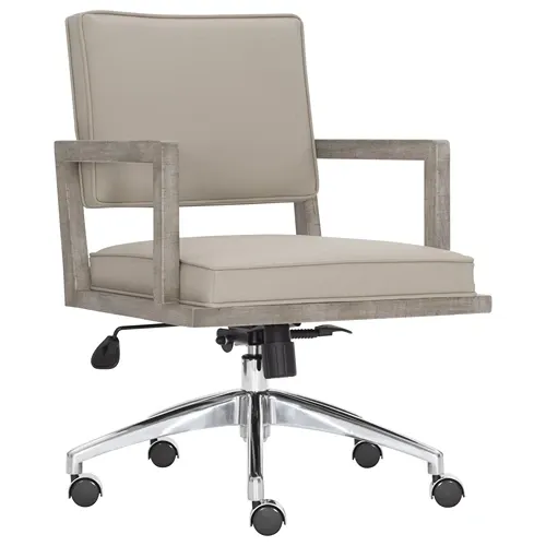 upholstered office chair with wooden arms