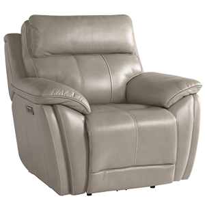 beige leather recliner with plush pillow arms