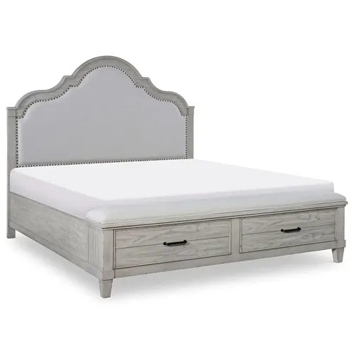 grey arched bed with footboard storage