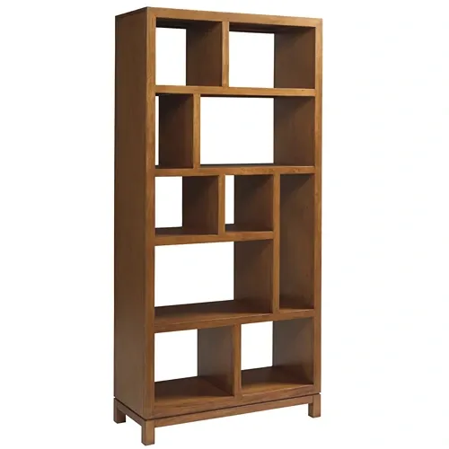 open back bookcase with varying sized opening